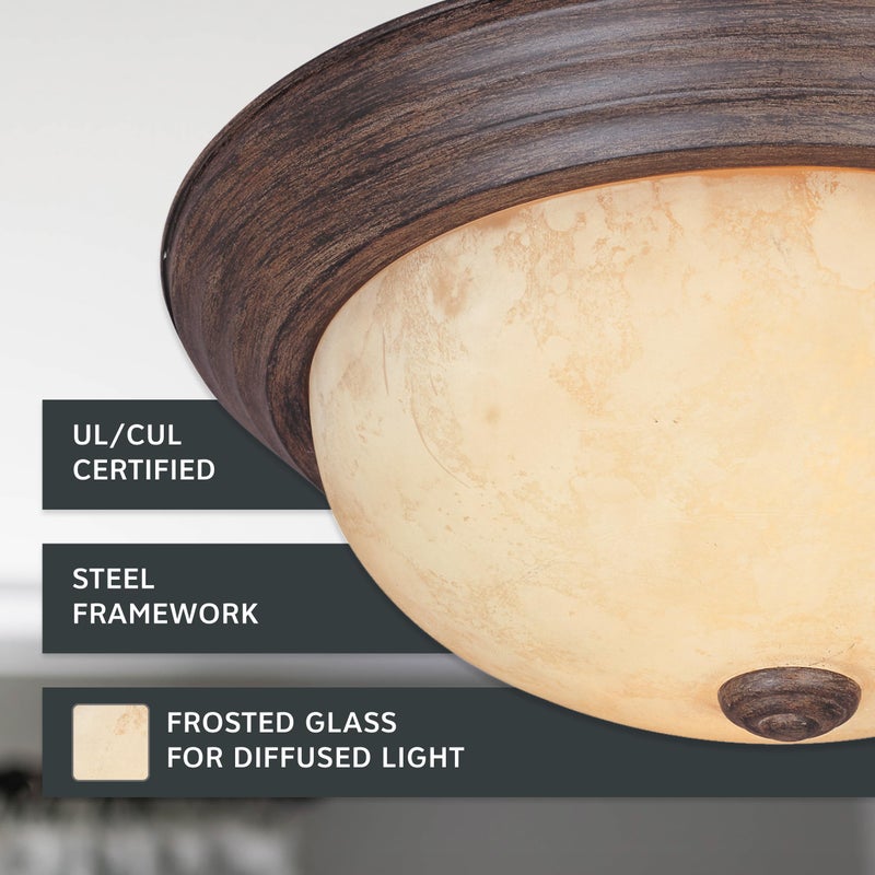 DESIGNERS FOUNTAIN Reedley 2-Lights Flush Mount Ceiling Light, 11 Inch Lighting Fixture for Kitchen, Bedroom, Bathroom, and Hallway, Amber Glass, Warm Mahogany, 1257S-WM-AM - Image 3